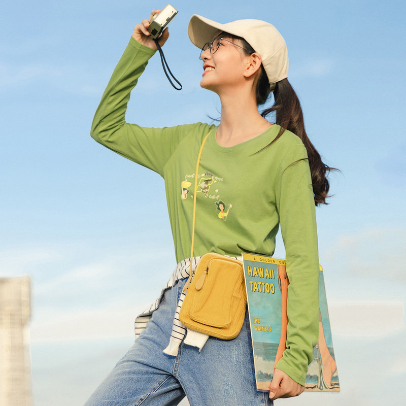 茵曼旗舰店2020年秋季新款打底衫 茵曼翰飞T恤