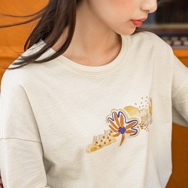 茵曼2020年夏季新款七分袖打底衫 茵曼翰飞T恤