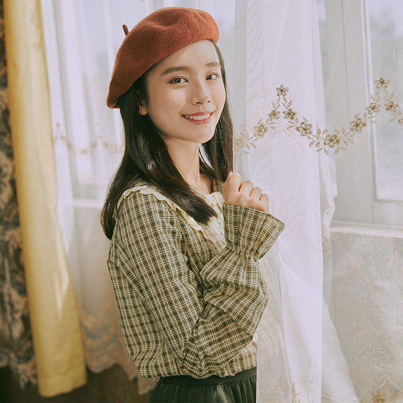 茵曼2020春秋新款春装韩版格子长袖 茵曼翰飞衬衫