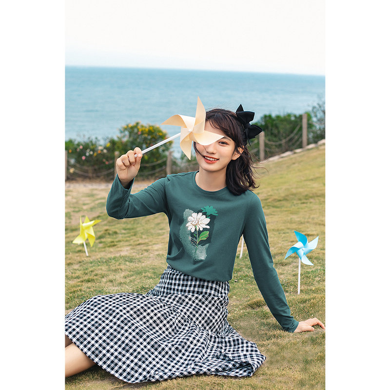 茵曼2022新款春装长袖t恤感打底衫 茵曼翰飞T恤