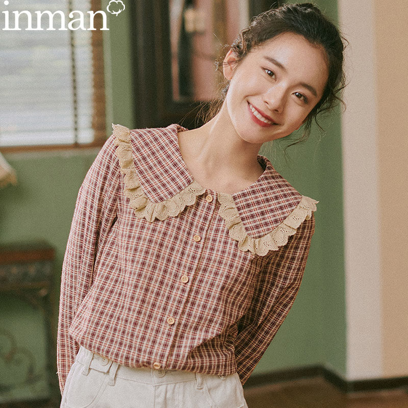 茵曼2020春秋新款春装韩版格子长袖 茵曼翰飞衬衫