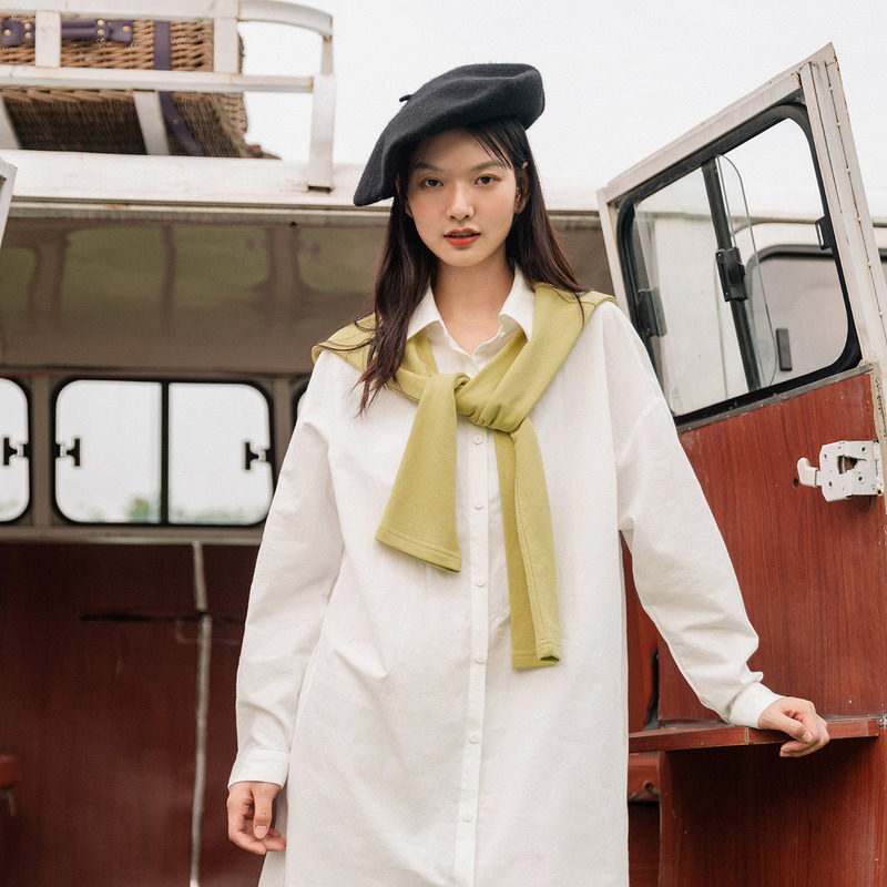 茵曼秋季气质设计感小众白色白衬衣 茵曼翰飞衬衫