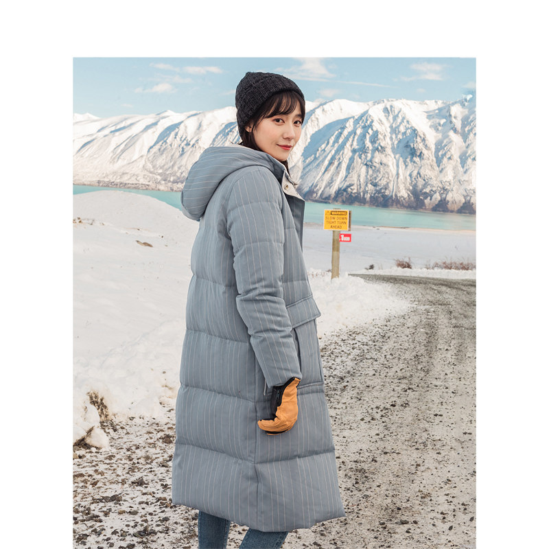 茵曼旗舰店茵蔓条纹中长款羽绒服 茵曼翰飞羽绒服