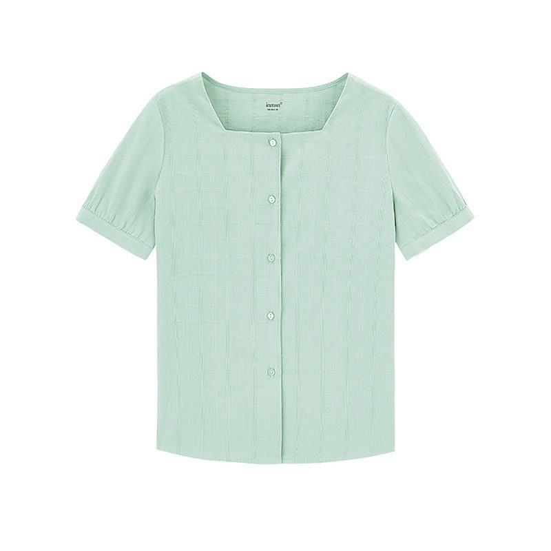 茵曼方领法式上衣洋气桔梗纯棉衬衫 茵曼翰飞衬衫