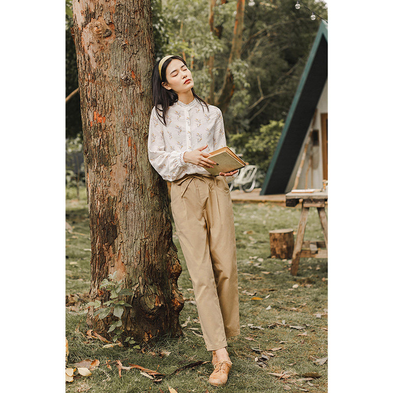 茵曼夏纯棉松紧腰宽松萝卜裤哈伦裤 茵曼翰飞休闲裤