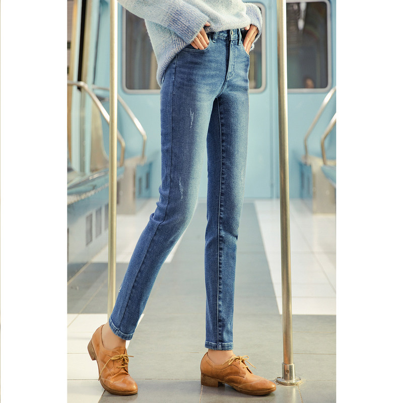 茵曼旗舰店茵蔓春秋冬深蓝色牛仔裤 茵曼翰飞牛仔裤