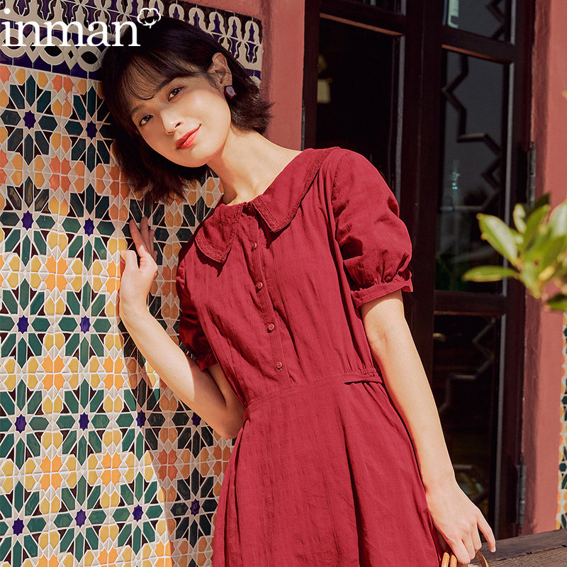 茵曼法式复古小奶紫色甜美连衣裙 茵曼翰飞连衣裙