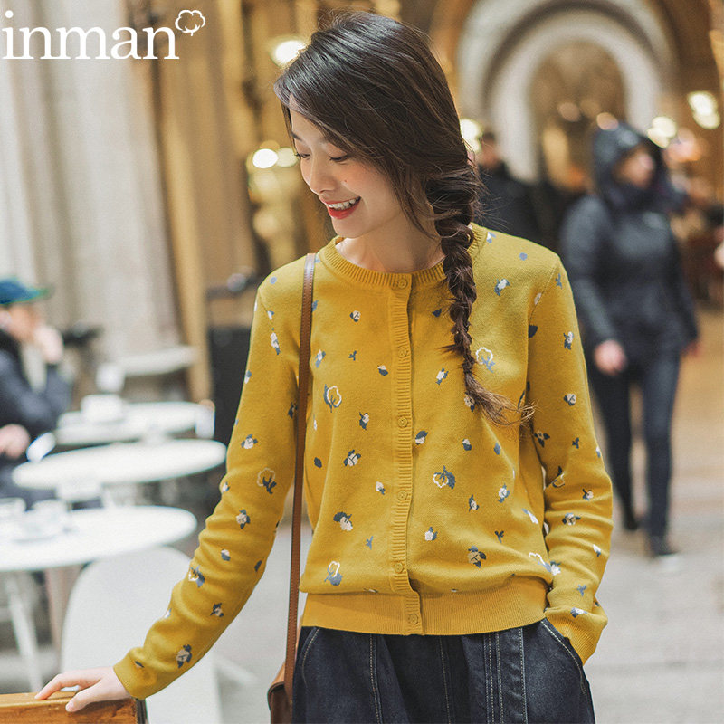 茵曼旗舰店2020年秋季小款毛衣开衫 茵曼翰飞毛针织衫