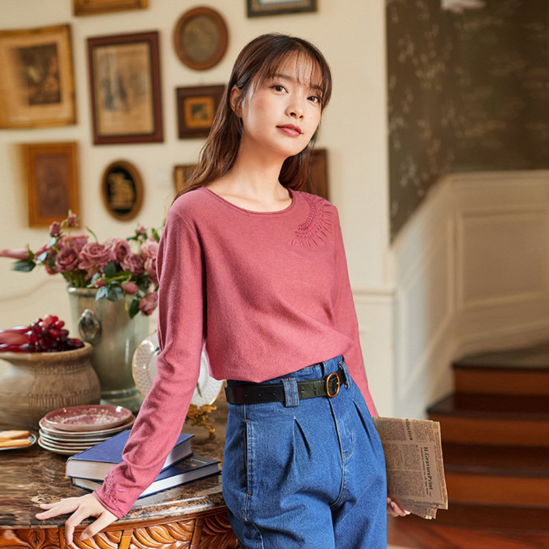 茵曼旗舰店2020年秋装低领针织衫 茵曼翰飞毛衣