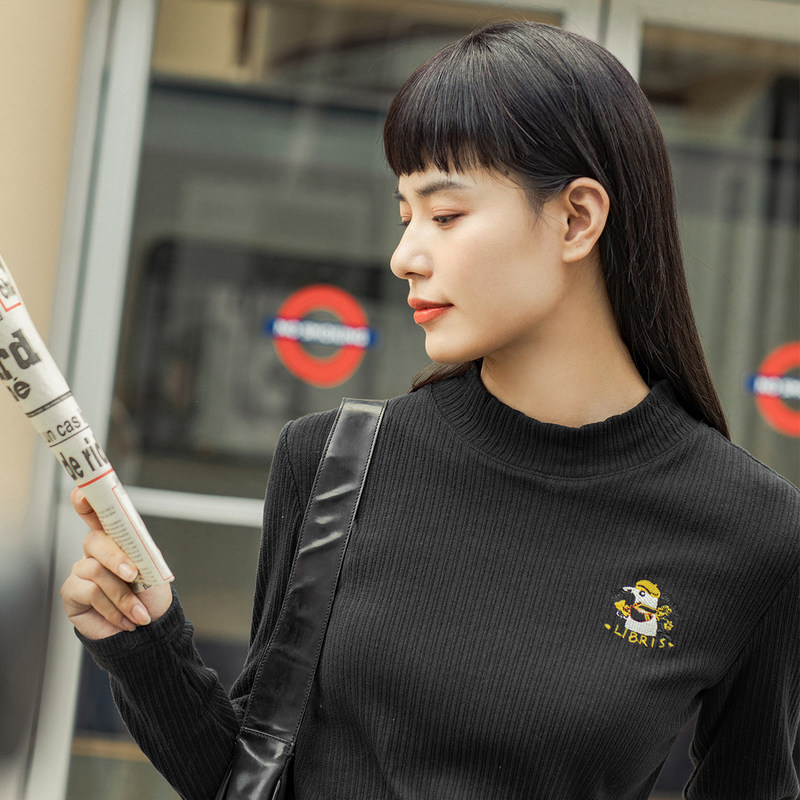 茵曼2020新款女半高领t恤打底衫 茵曼翰飞T恤