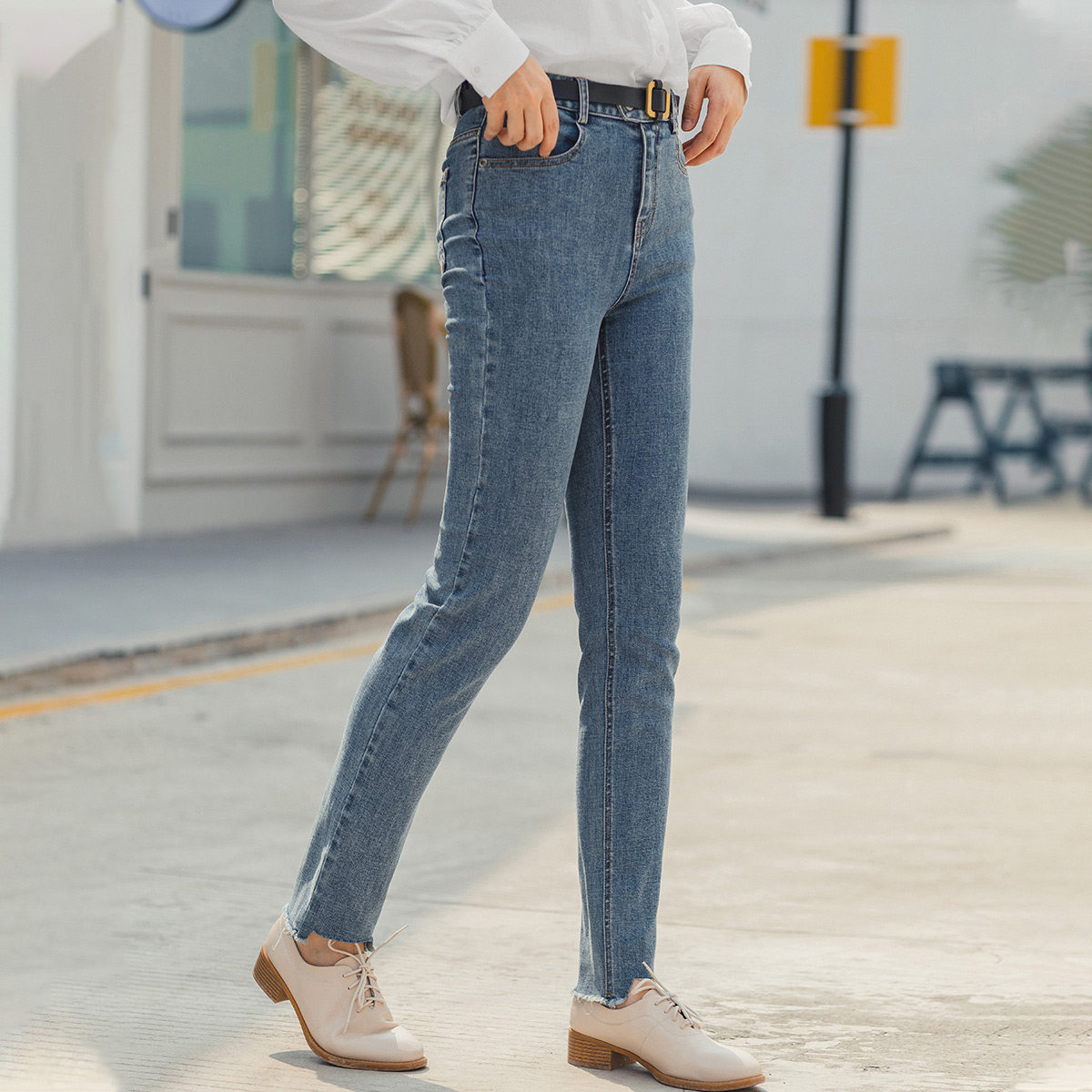  茵曼翰飞牛仔裤