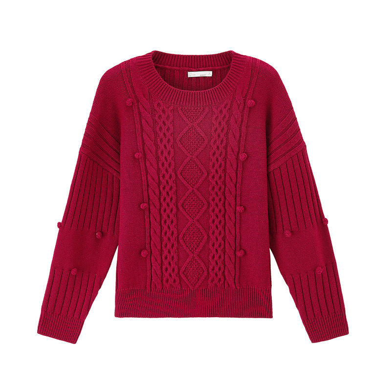 茵曼日系慵懒风车厘子色2020毛衣 茵曼翰飞毛衣