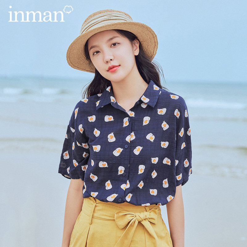 茵曼旗舰店官方半袖女士碎花衬衣 茵曼翰飞衬衫