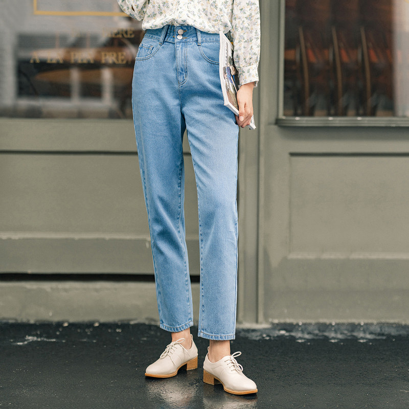 茵曼2020年新款法式高腰显瘦牛仔裤 茵曼翰飞牛仔裤