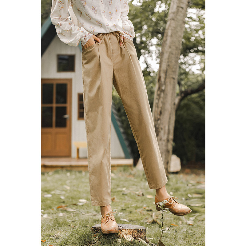 茵曼夏纯棉松紧腰宽松萝卜裤哈伦裤 茵曼翰飞休闲裤