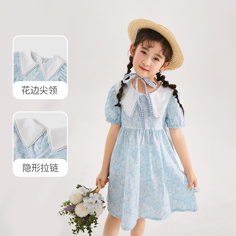 jellybaby女大童衣服夏装儿童洋气公主裙宝宝裙子6女童纯棉连衣裙 - 图1