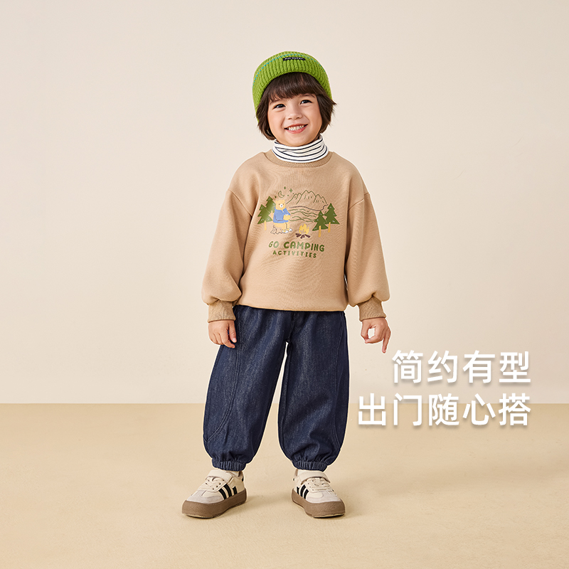 [防褪色]男童秋冬牛仔裤小童冬天加绒束脚裤儿童运动裤宝宝春男孩