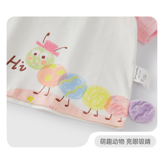 7A Antibacterial Children's Short Sleeve T-shirt Girls Summer Cartoon Clothes Boys Contrast Color Baby Cute Round Collar Top