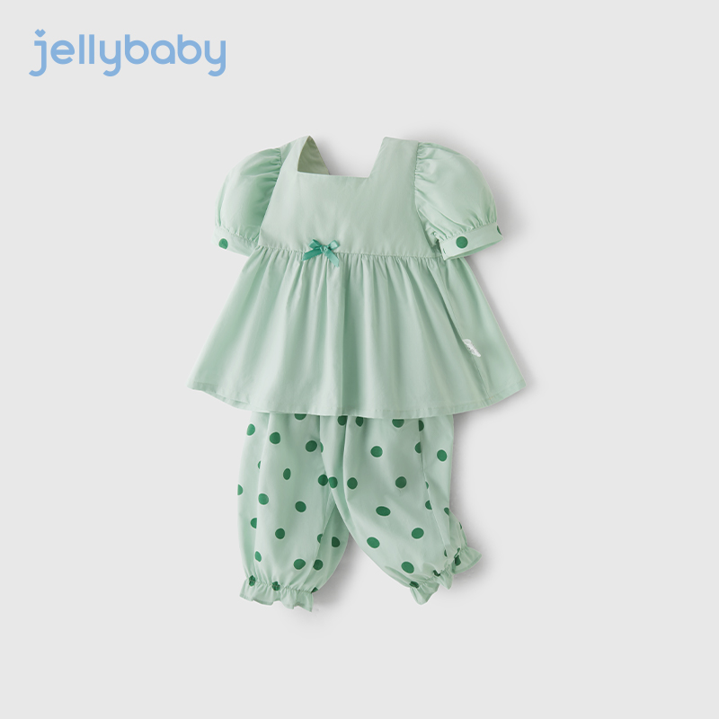 jellybaby儿童衣服夏装宝宝时髦短袖两件套女孩夏5岁女童夏季套装