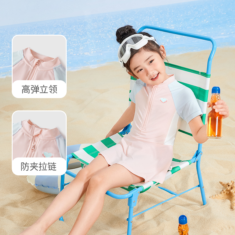 jellybaby冰丝泳装夏季大童新款撞色连体游泳衣夏装7防晒泳衣女童 - 图1