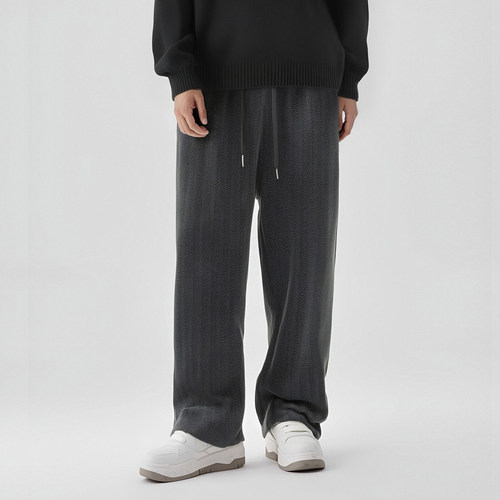 bdpowerup秋冬美式加绒直筒裤男简约针织保暖运动长裤男宽松 - 图3