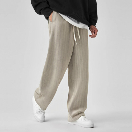 bdpowerup秋冬美式加绒直筒裤男简约针织保暖运动长裤男宽松 - 图0