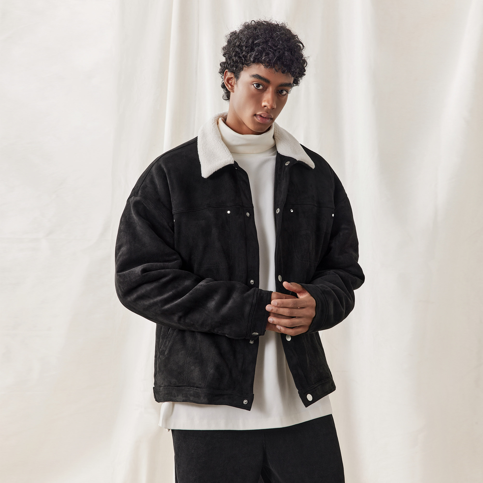 bdpowerup麂皮绒复古夹克外套男简约运动翻领羊羔绒外套男宽松,淘宝优惠券,粉丝福利购,淘宝优惠卷