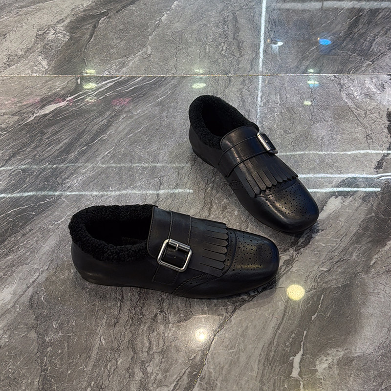 真皮方头加绒英伦小皮鞋女2025冬新款复古流苏布洛克鞋雕花单鞋潮,淘宝优惠券,粉丝福利购,淘宝优惠卷