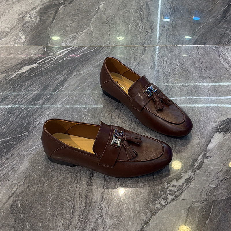 老钱风~牛皮超软底流苏乐福鞋女2026春新款洋气百搭一脚蹬豆豆鞋,淘宝优惠券,粉丝福利购,淘宝优惠卷