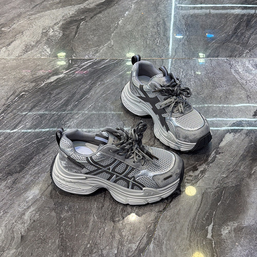 双色带~复古做旧擦色休闲老爹鞋女2026春款小个子轻便增高运动鞋 - 图1