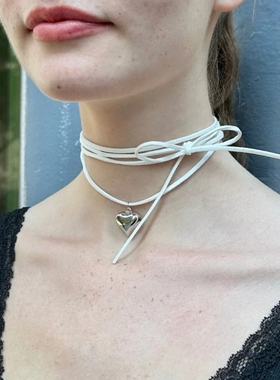 系绳银色小爱心毛衣链长链女新款