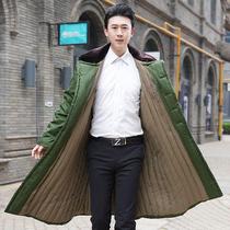 Winter new long style kneecap with kneecap thickened green cotton big coat university student windproof and waterproof plus suede warm and cold proof