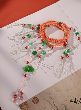 海竹翡翠干青檀木和田玉108子手串中式朝珠 汉服旗袍配饰项链礼物