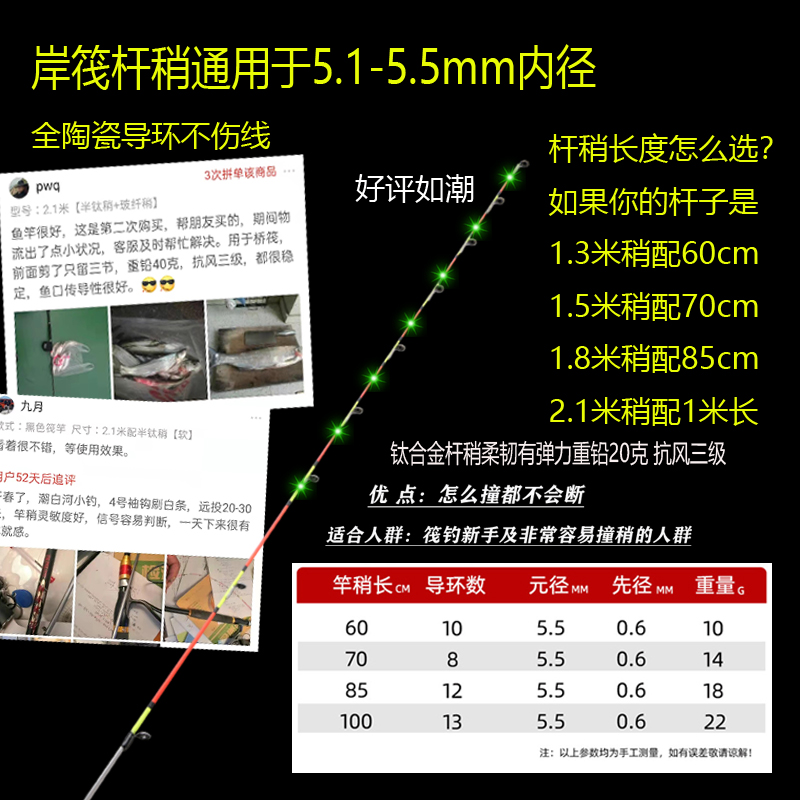 筏钓竿稍夜光半钛全钛合金杆梢纳米玻纤筏杆杆稍桥筏岸抛筏竿竿稍-图1