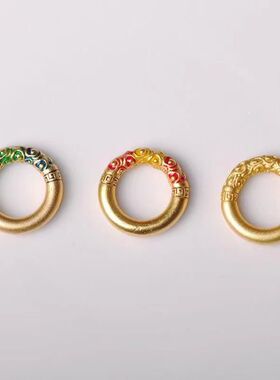 高保色古法沙金跑环素圈戒指女DIY红绳手链平安扣铜镀金配件材料