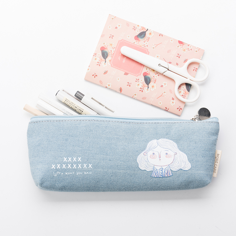 牛仔帆布笔袋韩国简约女生初中生文具盒创意小