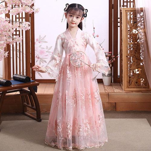 汉服女春秋款唐装古风超仙樱花公主中国风连衣裙襦裙古装夏演出服 - 图1