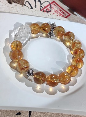 日富一日|黄塔晶手串透体金字塔暴力黄水晶白水晶貔貅招财手链女