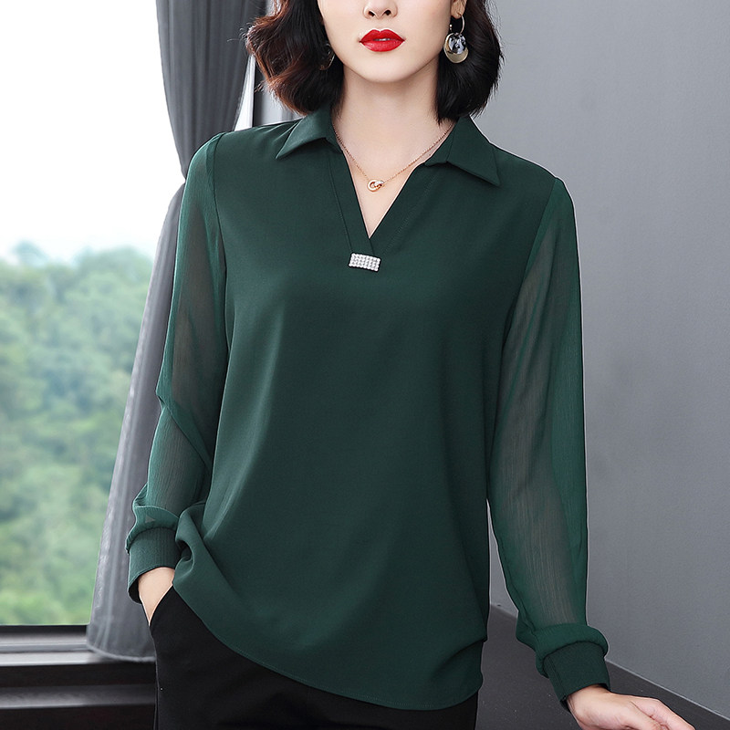 雪纺衫洋气秋装大码长袖2021打底衫 给丽尚蕾丝衫/雪纺衫