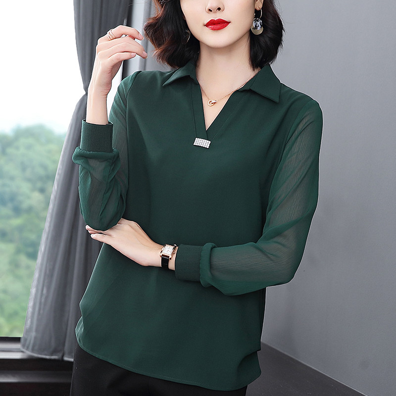 雪纺衫洋气秋装大码长袖2021打底衫 给丽尚蕾丝衫/雪纺衫