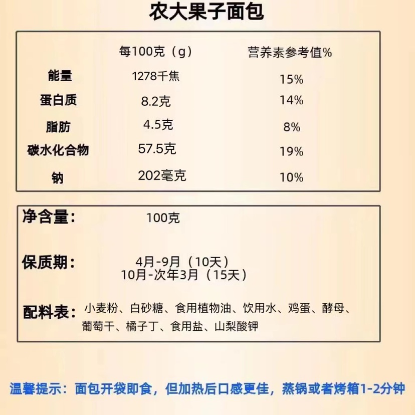 90农大小方包100g*6个装 农大面包 葡萄干东北老奶油微酸老式糕点 - 图0