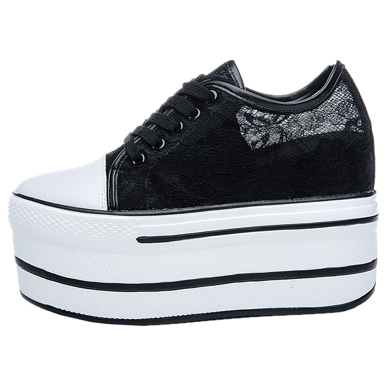 内增高网鞋女潮2025夏季新款厚底11CM休闲蕾丝镂空小白鞋松糕百搭,淘宝优惠券,粉丝福利购,淘宝优惠卷