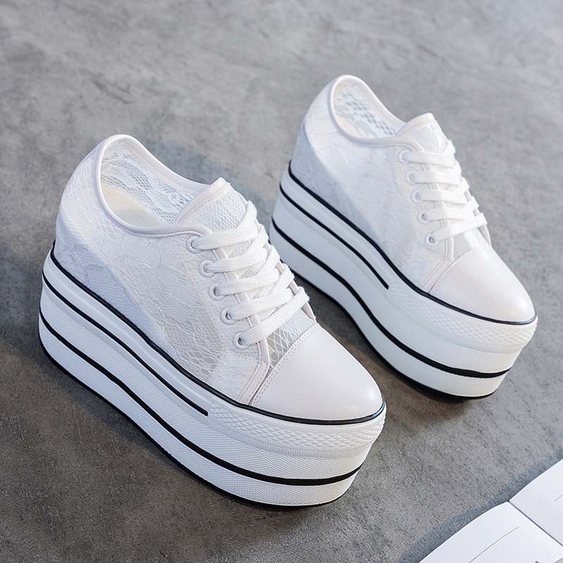 内增高网鞋女潮2025夏季新款厚底11CM休闲蕾丝镂空小白鞋松糕百搭,淘宝优惠券,粉丝福利购,淘宝优惠卷