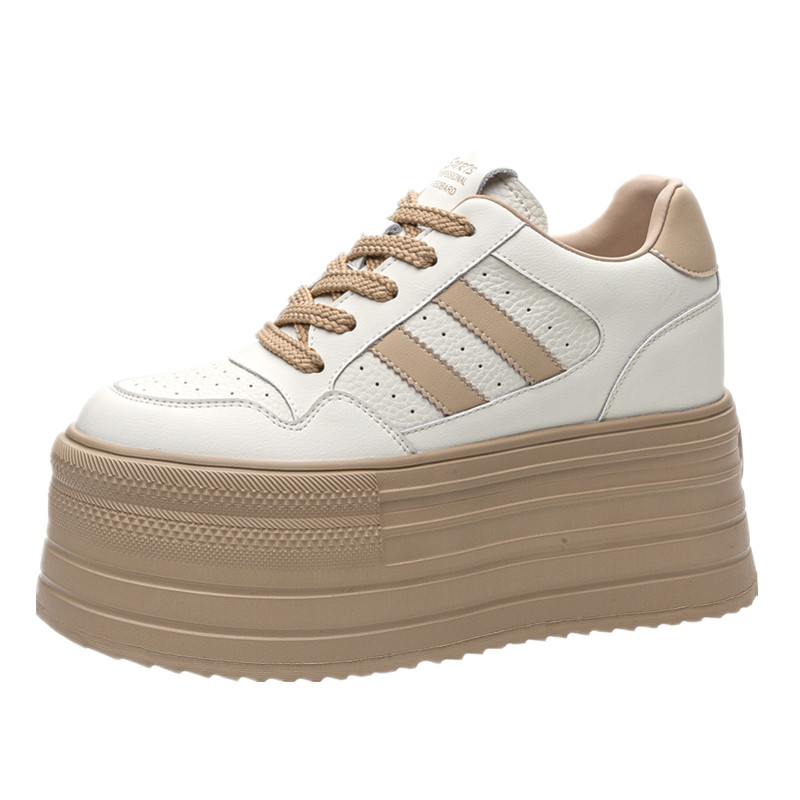 厚底真皮松糕单鞋女2024年秋季新款韩版内增高10CM休闲小白鞋百搭,淘宝优惠券,粉丝福利购,淘宝优惠卷