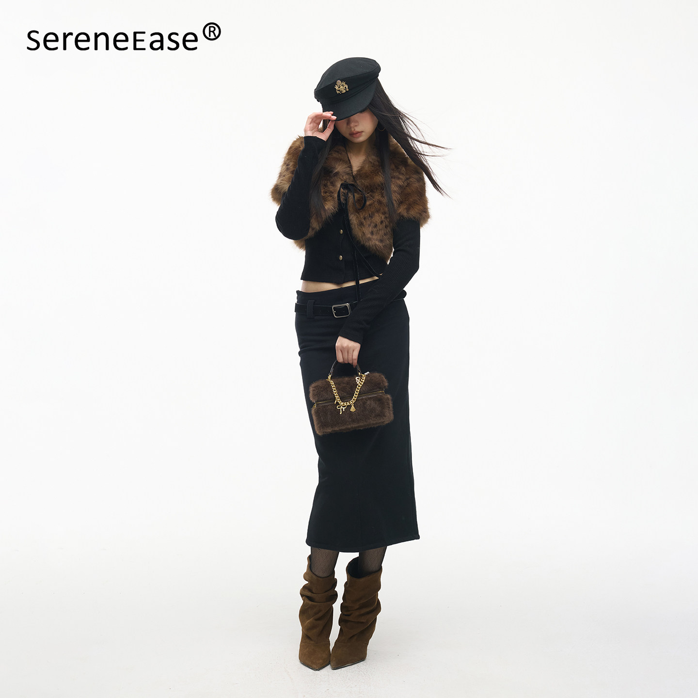SereneEase 针织卫衣料黑色直筒半身裙简约气质垂感显瘦长裙女,淘宝优惠券,粉丝福利购,淘宝优惠卷
