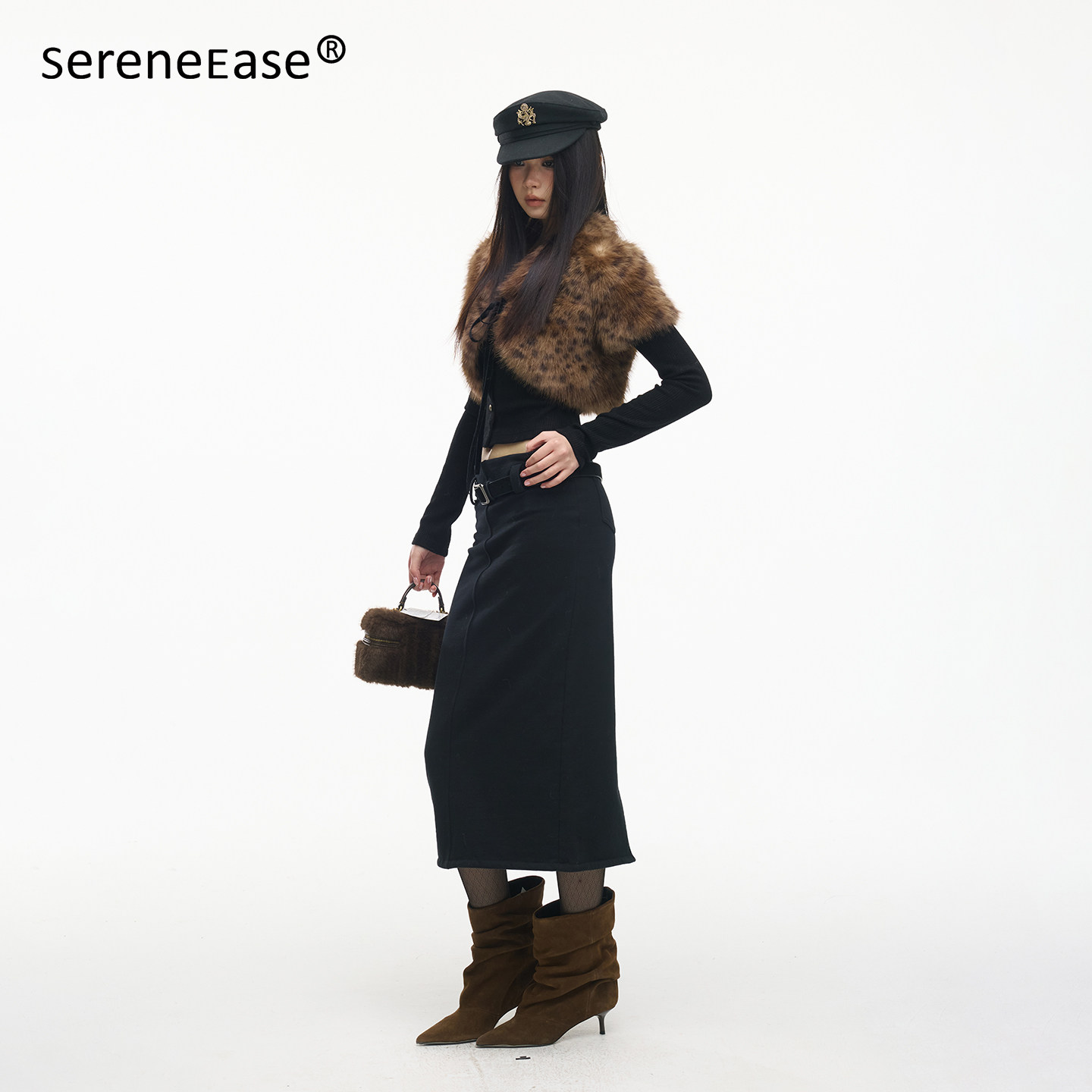 SereneEase 针织卫衣料黑色直筒半身裙简约气质垂感显瘦长裙女,淘宝优惠券,粉丝福利购,淘宝优惠卷