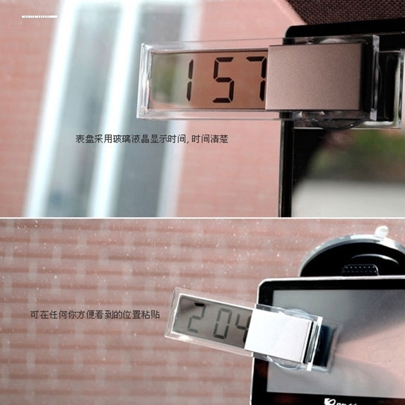 前挡玻璃太阳能车载时钟行车计时器汽车电子钟表免布线吸盘温度计 - 图2