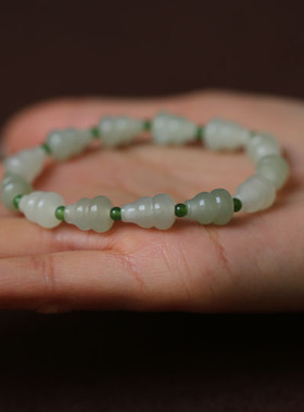 【福禄一生】天然和田玉青白玉雕刻葫芦手链一枚【特惠】