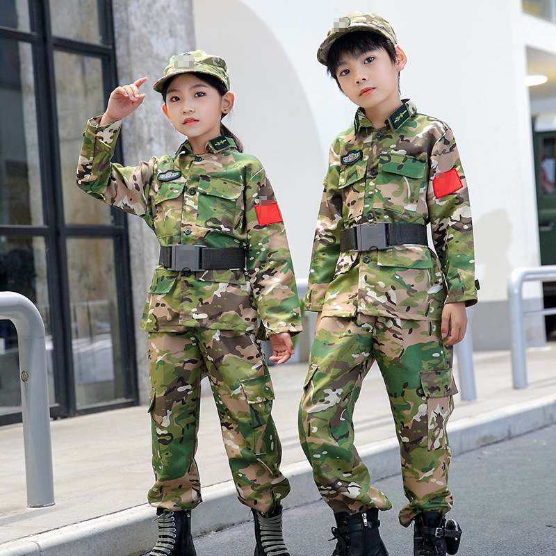 儿童迷彩服长袖套装春秋男女童夏令营军训短袖迷彩服特种兵演出服-图2