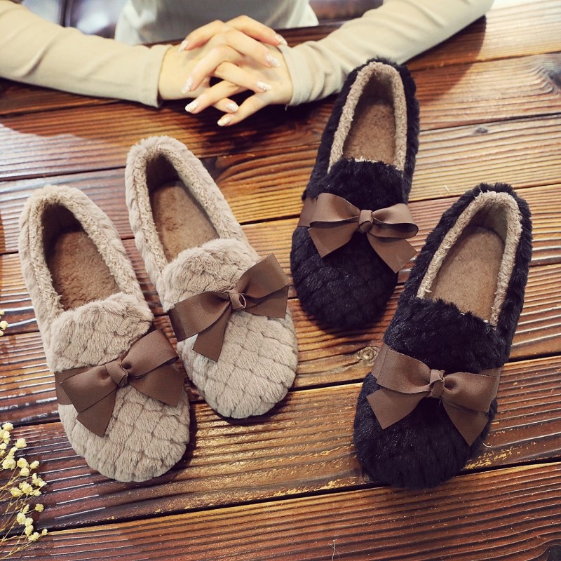 新款冬季平底加绒豆豆棉鞋一脚蹬老北京布鞋甜美蝴蝶结毛毛女棉鞋,淘宝优惠券,粉丝福利购,淘宝优惠卷